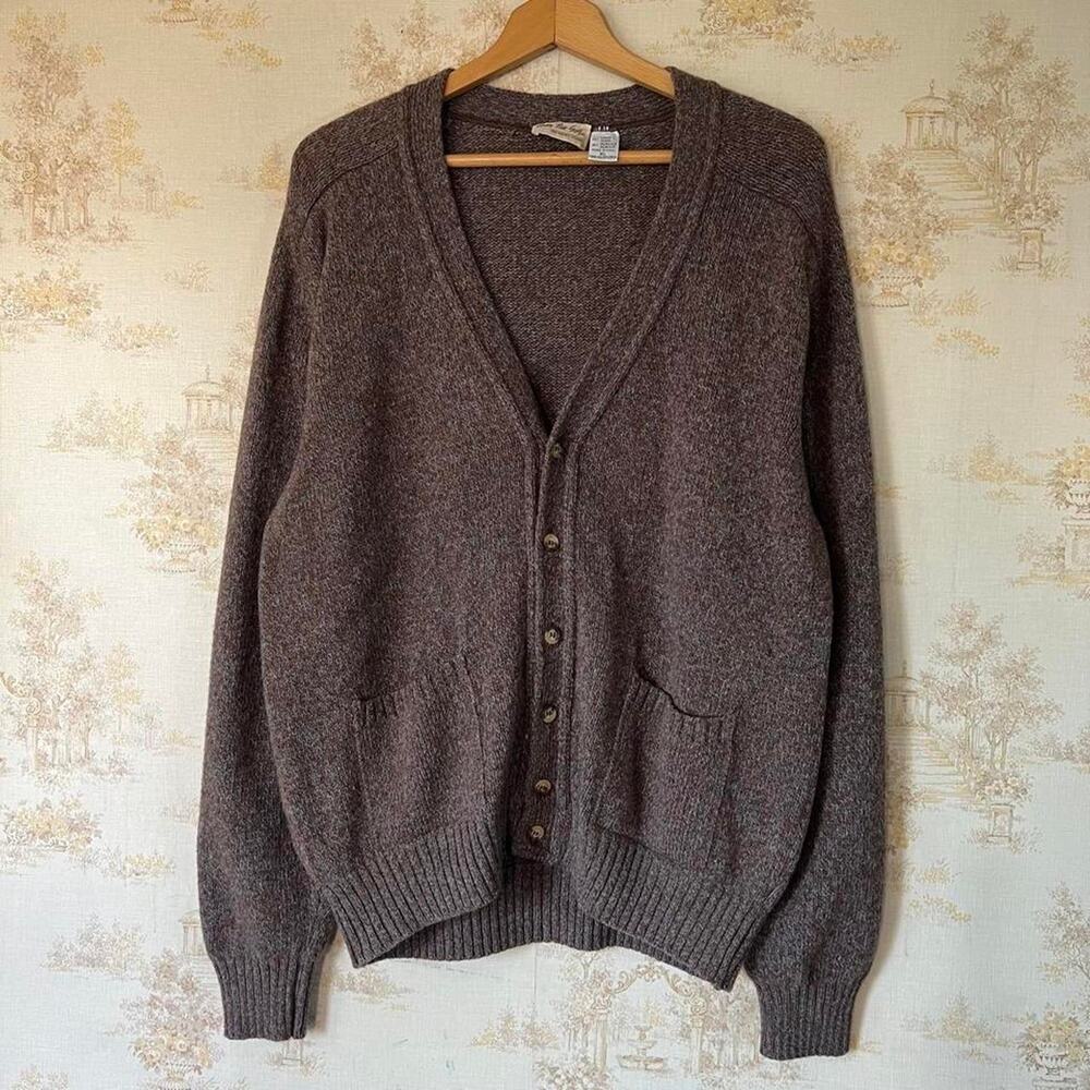 Vintage 1980s Marled Knit Sweater | Brown & Blue Wool Blend | Size XL